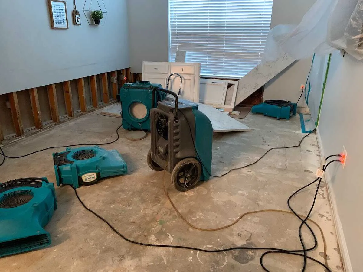 Dehumidifier in flood-cut room for Water Damage Restoration in North Plainfield